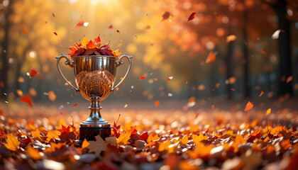 Golden Trophy with Glowing Lights in Background – Symbolizing Achievement, Excellence, and Celebration of Success