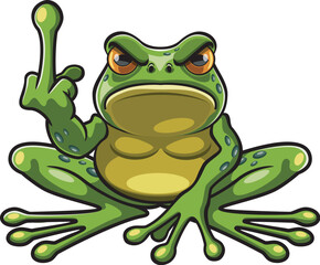 Cartoon style frog showing middle finger gesture