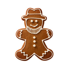 Festive Gingerbread Cookie Man With Icing Details and Sprinkles, Perfect for Holiday Baking and Christmas Themes, Isolated on Transparent Background