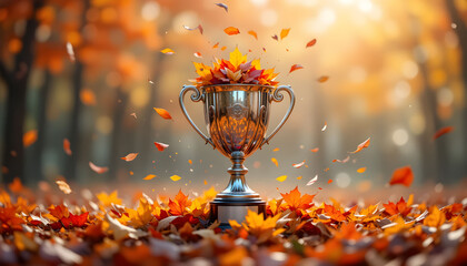 Golden Trophy with Glowing Lights in Background – Symbolizing Achievement, Excellence, and Celebration of Success