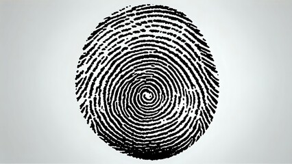 Abstract black and white fingerprint illustration; unique whorl pattern; security, identity, and privacy concept.