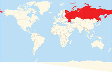 Location Map of the country Russia in Europe. The country is highlighted with a red polygon. No labels at all.