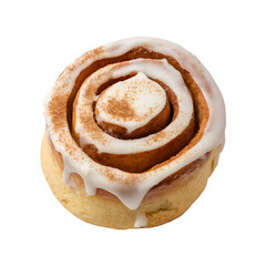 Frosted Cinnamon Roll with Glaze Drizzle and Sprinkles on White Plate Isolated on Transparent Background