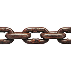 Heavy Industrial Chain Link with Rustic Texture and Metallic Details Isolated on Transparent Background