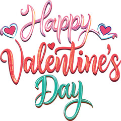 Colorful Hearts and Happy Valentine's Day! Text Design line art icon sign silhouette vector illustration with fun brush ink calligraphy typography for photo overlays t-shirt print flyer poster design