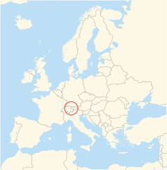 Location Map of the country Liechtenstein in Europe. The country is highlighted with a red polygon. No labels at all.