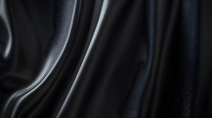 Fototapeta premium Elegant Black Silk Fabric Draped in Smooth Soft Waves and Curves