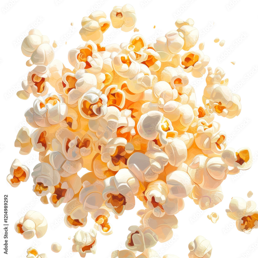 Poster A stylized illustration depicts a large cluster of popcorn kernels, seemingly exploding and scattering against a black background.