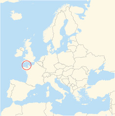 Location Map of the country Guernsey in Europe. The country is highlighted with a red polygon. No labels at all.