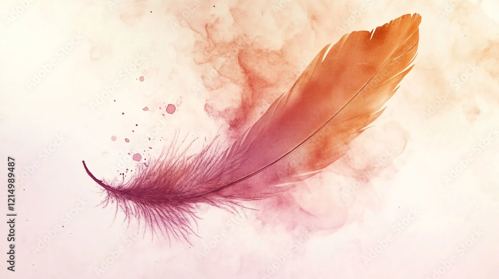 Poster delicate feather with gentle colors floating against a soft pastel background
