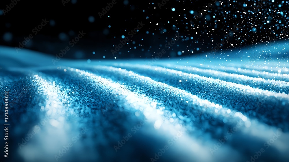 Poster sparkling blue waves with bokeh effect and fine dust particles