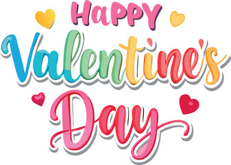 Colorful Hearts and Happy Valentines Day! Text Design line art icon sign silhouette vector illustration with fun brush ink calligraphy typography for photo overlays t-shirt print flyer poster design