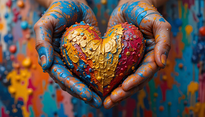 Hands Forming Heart Shape with Vibrant Background – Symbolizing Love, Unity, and Positivity