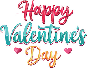 Obraz premium Colorful Hearts and Happy Valentines Day! Text Design line art icon sign silhouette vector illustration with fun brush ink calligraphy typography for photo overlays t-shirt print flyer poster design