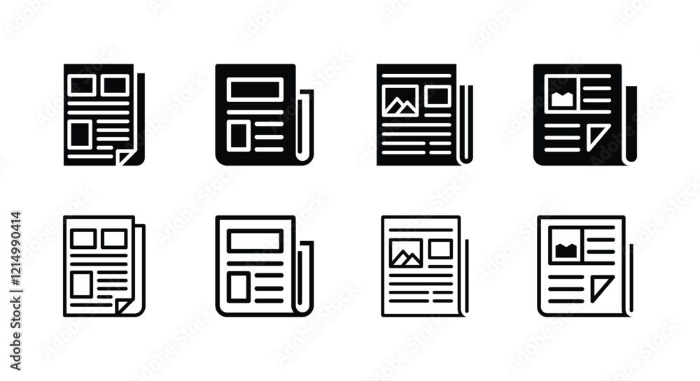 Fototapete newspaper icons set. fill and outline icon. news icons set. document icons. creative and unique styl