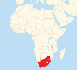 Location Map of the country South Africa in Africa. The country is highlighted with a red polygon. No labels at all.