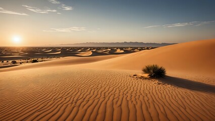 Fototapeta premium Golden Sand Dunes at Sunset Creating a Majestic Desert Landscape