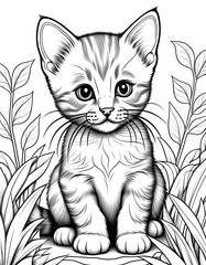 Fototapeta premium Sweet Kitten Portrait Among Tropical Leaves
