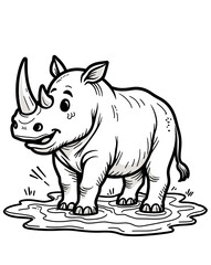 Fototapeta premium Happy Rhino Playing in Muddy Puddle