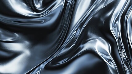 Abstract metallic flowing fabric background with a glossy reflective surface and smooth curves