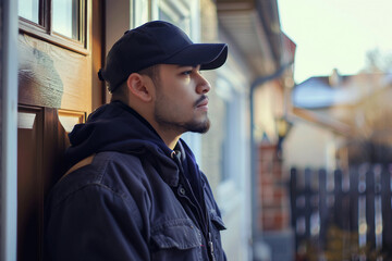 Smiling Mailman Delivering Letters and Parcels in Residential Neighborhood, Generative AI