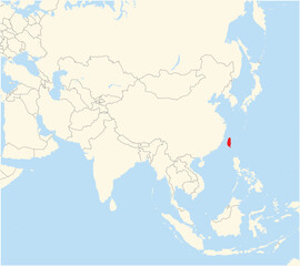 Location Map of the country Taiwan in Asia. The country is highlighted with a red polygon. No labels at all.