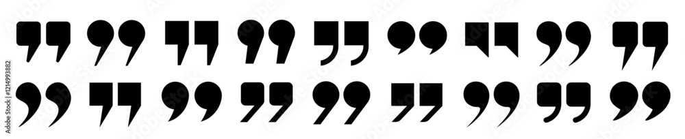Fototapete round and square quotation marks are black on a white background. a set of linear icons, with commas