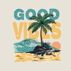 skull relaxing on the beach 