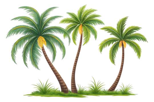 Green palm tree isolated on transparent background with clipping path, single palm tree with clipping path and alpha channel. are Forest and foliage in summer for both printing and web pages