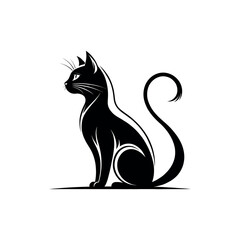 cat logo silhouette vector line art logo design