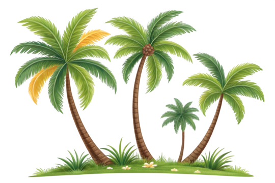 Green palm tree isolated on transparent background with clipping path, single palm tree with clipping path and alpha channel. are Forest and foliage in summer for both printing and web pages
