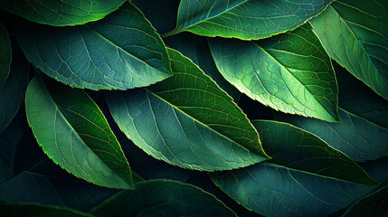 An abstract green leaf texture with overlapping dark and light green patterns, showcasing a sense of movement and softness, evoking a tranquil and deep connection with nature. 
