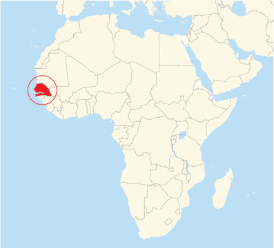 Location Map of the country Senegal in Africa. The country is highlighted with a red polygon. No labels at all.