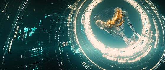 Futuristic HUD with glowing object.