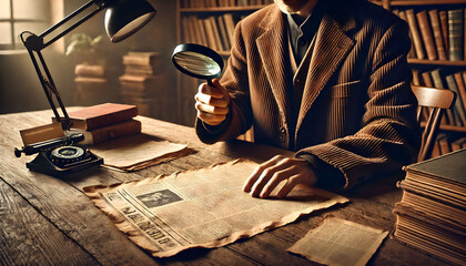Hands with Magnifying Glass Analyzing a Document – Symbolizing Investigation, Research, and Inspection