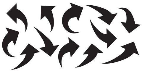 Black arrows icon vector set. Bold arrow symbol curved flat design isolated