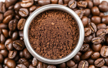 Fototapeta premium Aroma exploration cozy kitchen coffee grounds in close-up