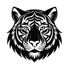 Tiger Head Silhouette Vector Art and Black Tiger Head Design Illustration