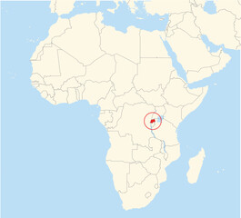 Location Map of the country Rwanda in Africa. The country is highlighted with a red polygon. No labels at all.