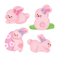 Watercolor cute easter bunny set