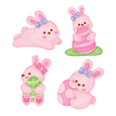 Obraz premium Watercolor cute easter bunny set for Easter day.
