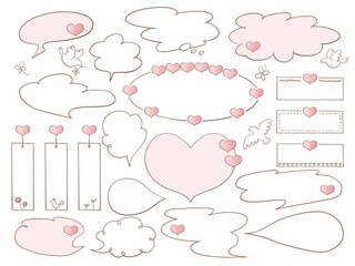 ハートのフレームと吹き出しのセット