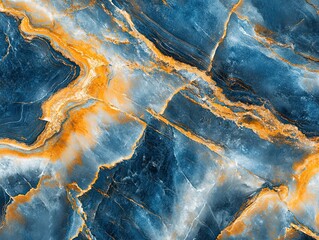 Naklejka premium Abstract Marble Texture with Swirling Blue and Golden Veins, Stone Background