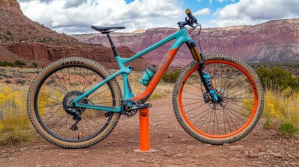 Fototapeta premium Vibrant Mountain Bike on Scenic Trail