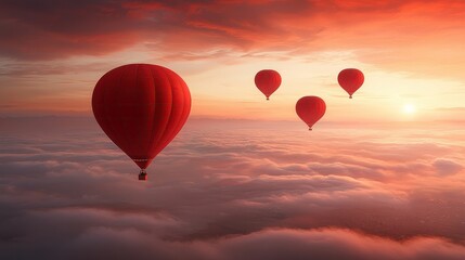 Obraz premium Aerial sunrise adventure in hot air balloon