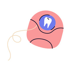 Dental floss with plastic bag. Vector oral care tool or dental daily routine accessory, tooth cleaning or bathroom healthcare item. Orthodontic symbol or dentalcare product. Teeth protection clipart.