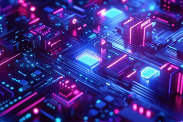 Fototapeta premium Modern digital abstract 3D surface background. Modern technologies. Micro chip. Generation AI.
