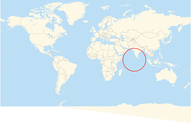 Location Map of the country Maldives in Seven seas. The country is highlighted with a red polygon. No labels at all.