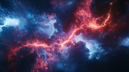 Obraz premium Blue and red fractal lighting background electrical