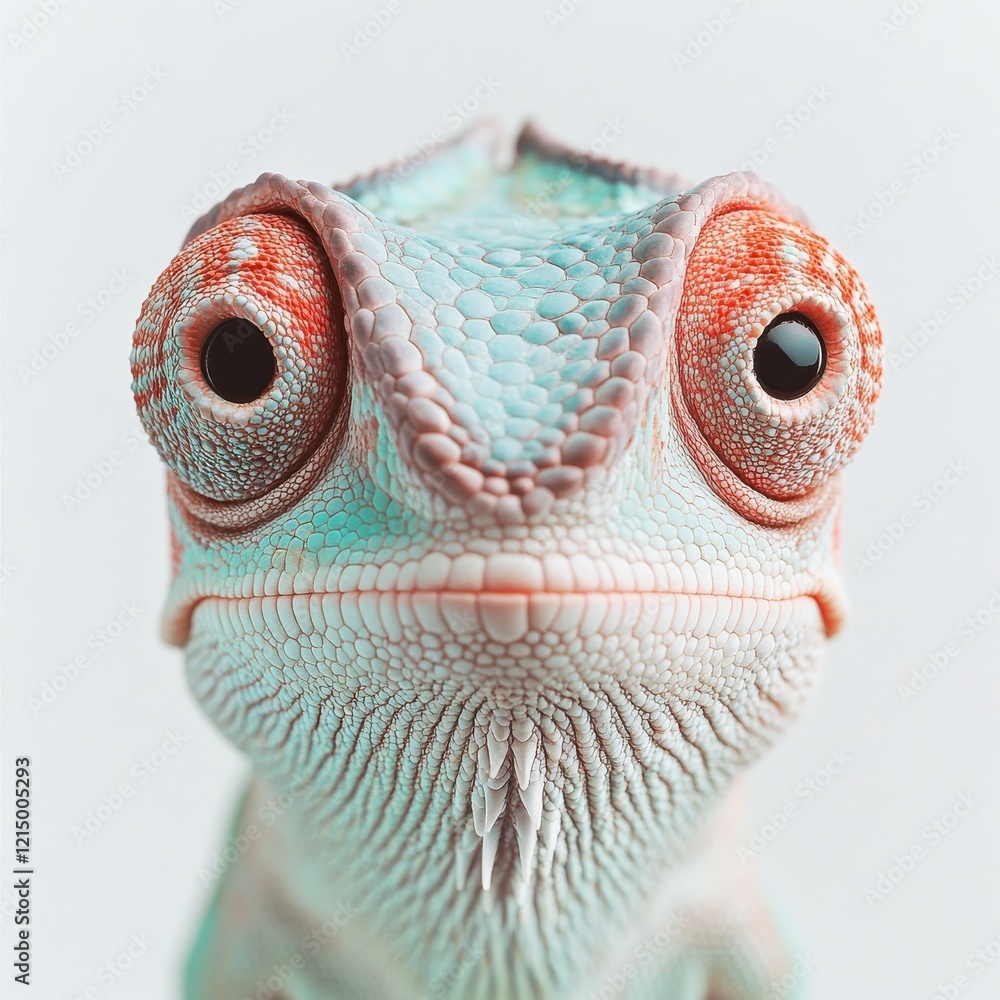 Poster close-up view of a colorful gecko with vibrant textures and unique features on a light background fo